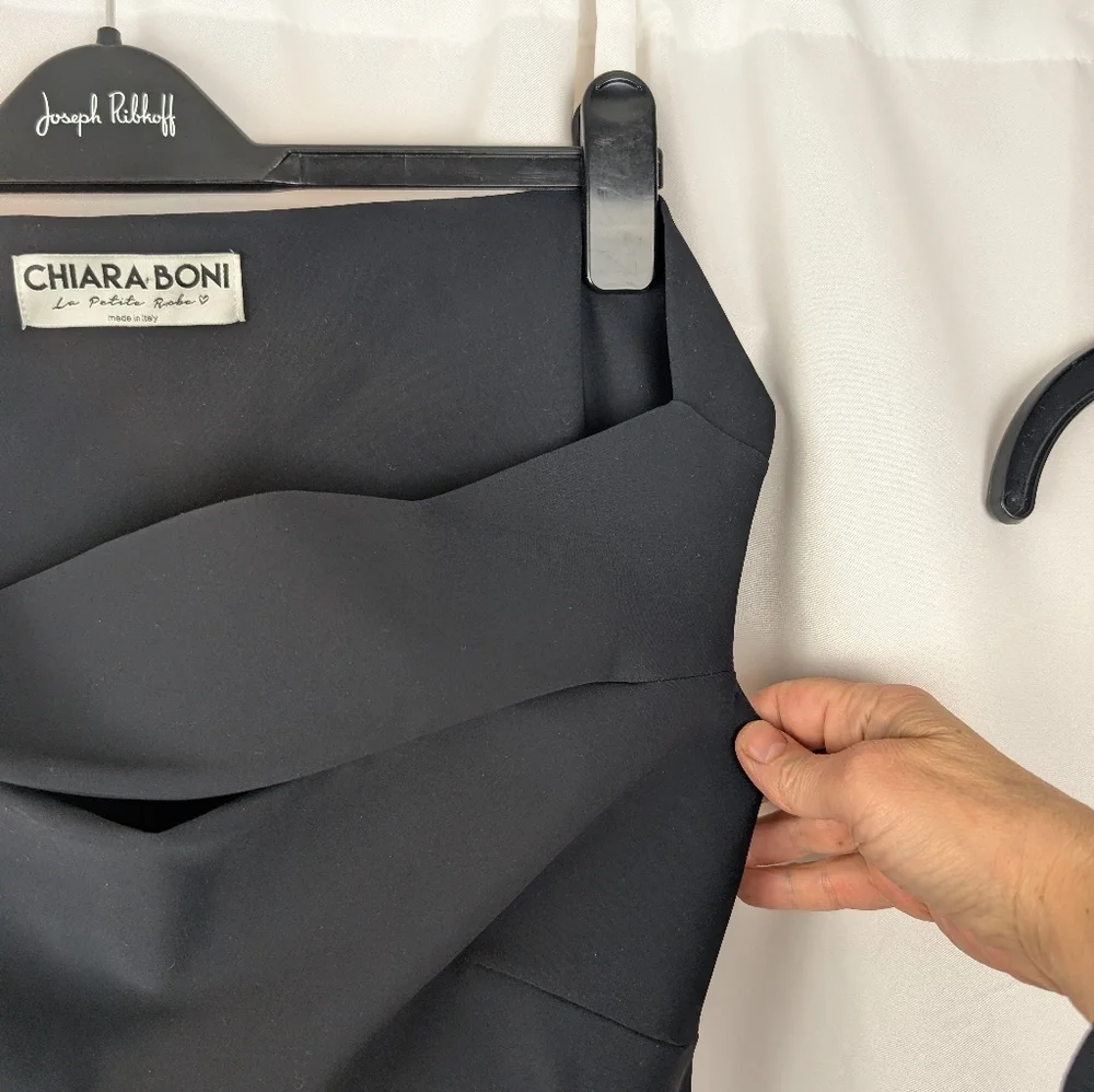 Chiara Boni Black One-Shoulder Sheath Dress with Side Ruffles Size 10(46) In EUC - Picture 7 of 13